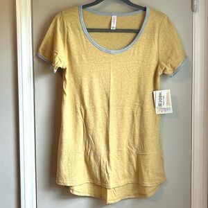 New LuLaRoe Yellow With Grey Ringer Cotton Blend Women’s Classic Tee Sz XXS